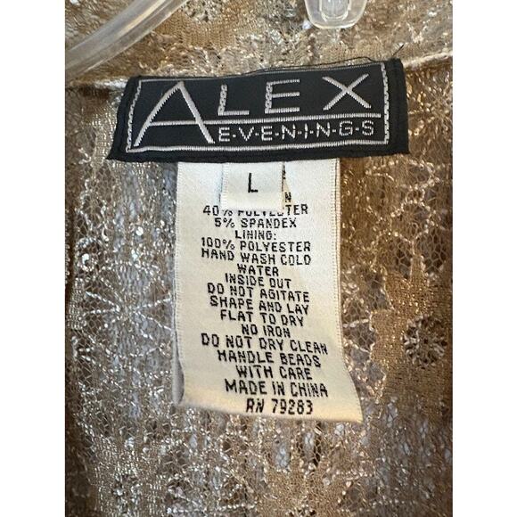Alex Evenings Sparkly Lace Champagne 3/4 Sleeve Twin Set Size Large NWT - Picture 6 of 10